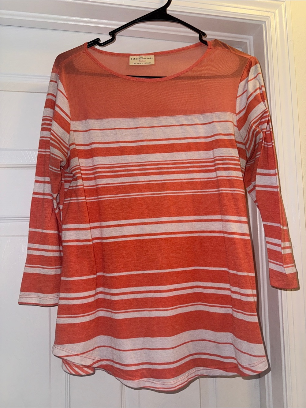 Talbots Coral and White Striped Scoop-Neck Long Sleeve Top